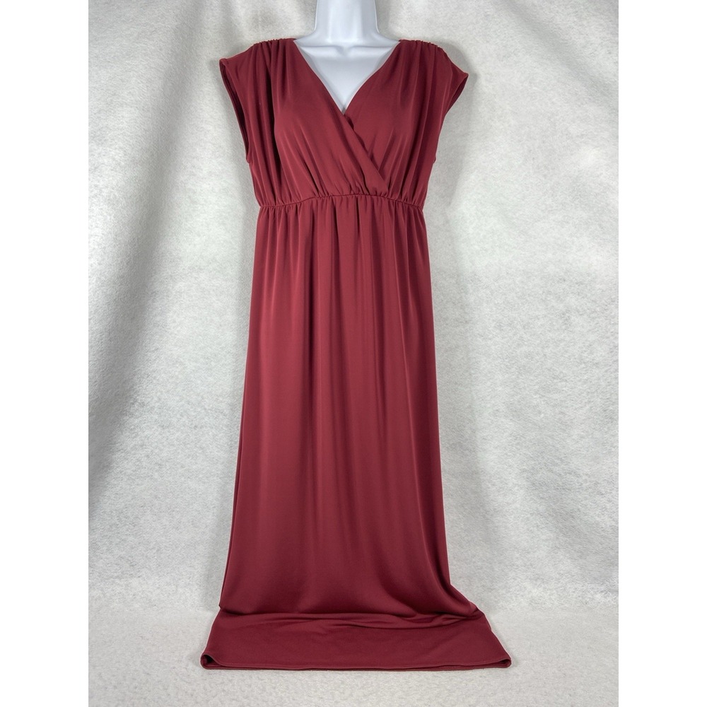Talbots Dress Women's Petite MP Burgundy High Waisted Midi Ruched Sleeve New